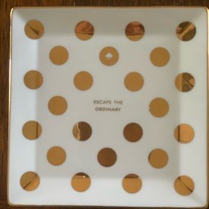 Kate Spade “Escape the Ordinary” square trinket plate. Gold & white.